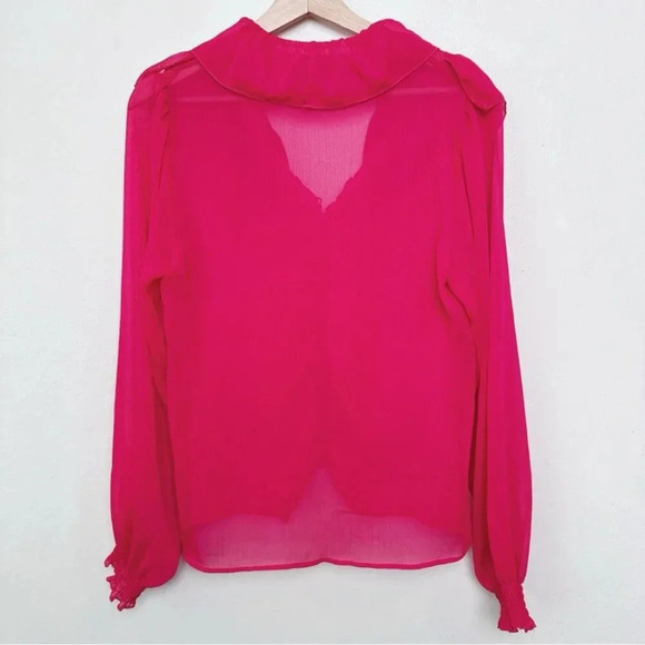 Zara Womens Small Ruffle Pink Sheer  Blouse - Picture 14 of 14